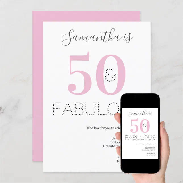 50 And Fabulous 50th Birthday Pink Party Invitation Zazzle