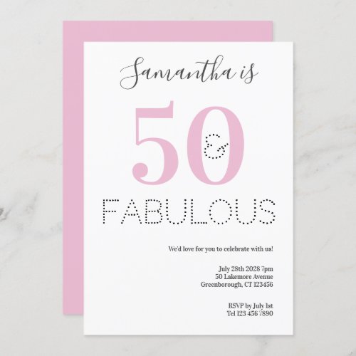 50 and Fabulous 50th Birthday Pink Party Invitation