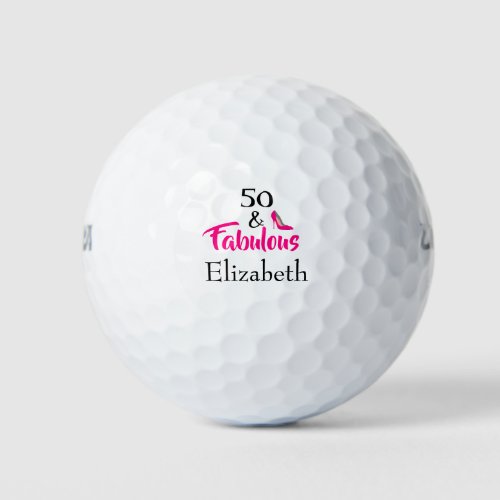 50 and Fabulous 50th Birthday Pink Stiletto Golf Balls