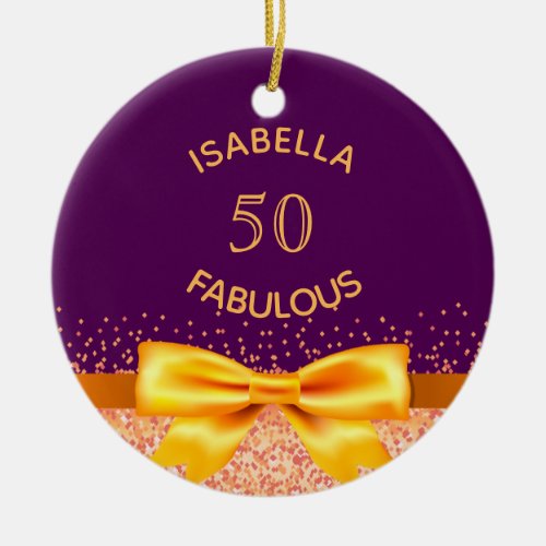50 and fabulous 50th birthday purple rose gold ceramic ornament
