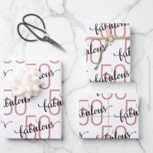 50 and Fabulous 50th birthday Rose Gold Wrapping Paper Sheets