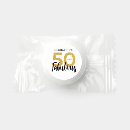 50 and Fabulous 50th Birthday Script Gold Glitter Life Saver Mints
