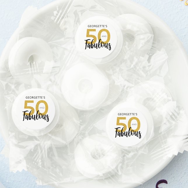 50 and Fabulous 50th Birthday Script Gold Glitter Life Saver® Mints (50 and Fabulous 50th Birthday Script Gold Glitter Life Saver® Mints)