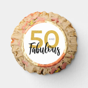 50 and Fabulous 50th Birthday Script Gold Glitter Reese's Peanut Butter Cups