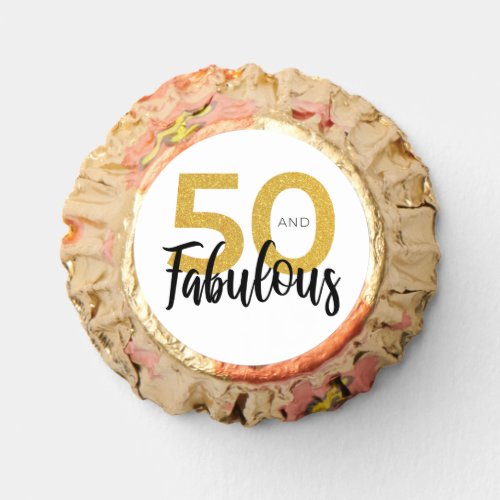 50 and Fabulous 50th Birthday Script Gold Glitter Reeses Peanut Butter Cups