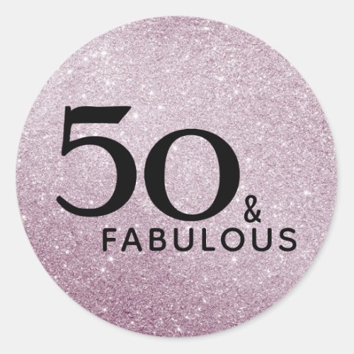 50 and Fabulous 50th Birthday Silver Black Glitter Classic Round Sticker
