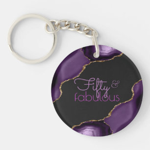 50 and Fabulous 50th Birthday Thank You Agate Keychain