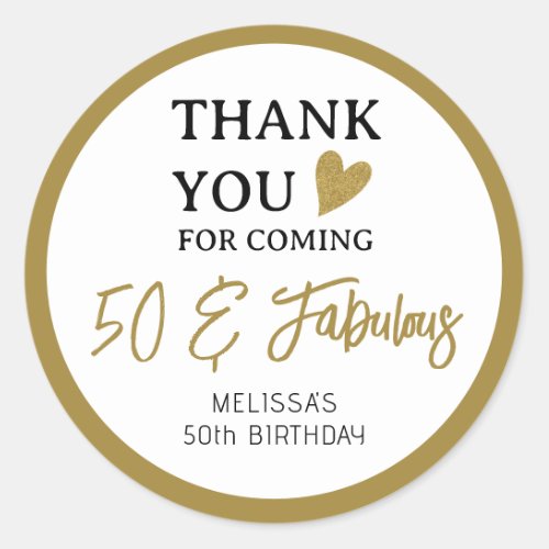 50 And Fabulous 50th Birthday Thank You Favors Classic Round Sticker