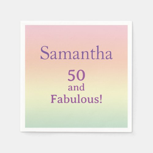 50 and Fabulous 50th Birthday Watercolor Party Napkins