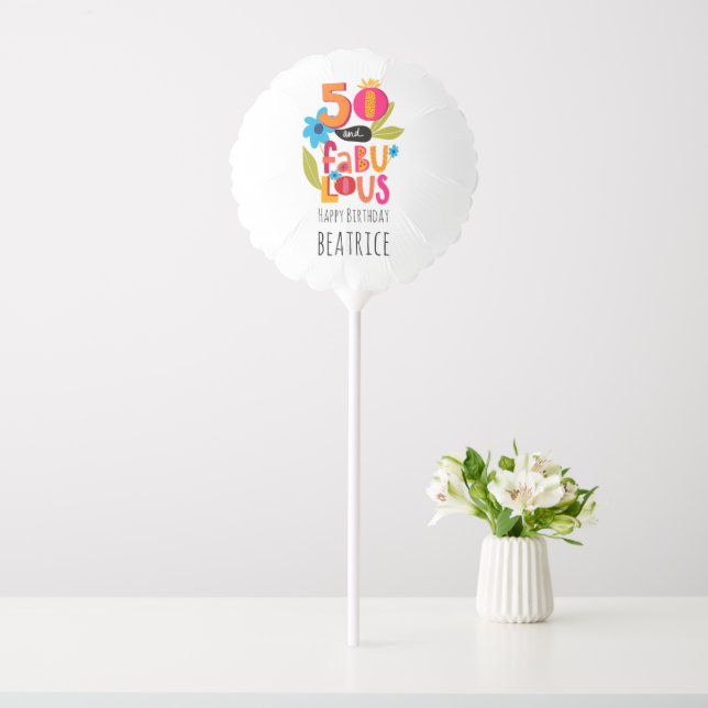 50 and Fabulous 50th Birthday Whimsical Lettering Balloon (In SItu)