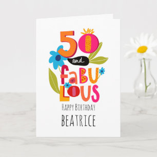 50 and Fabulous 50th Birthday Whimsical Lettering Card