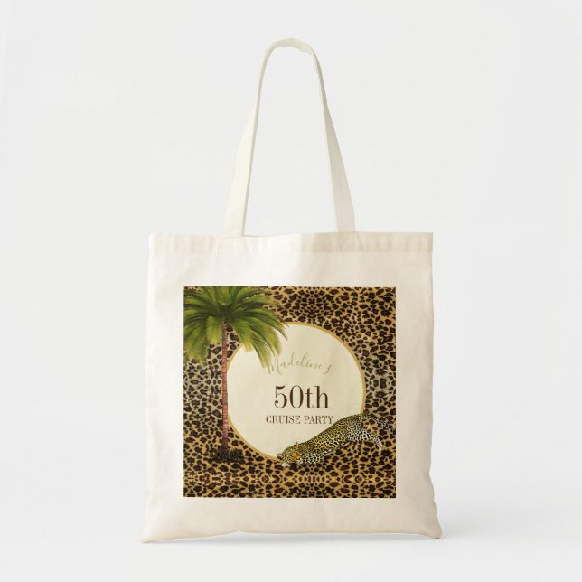 50 and Fabulous 50th Cruise  Leopard Print Tote Bag (Front)