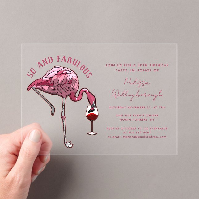 50 and Fabulous 50th Flamingo Birthday Party Acrylic Invitations (Insitu (Handheld))