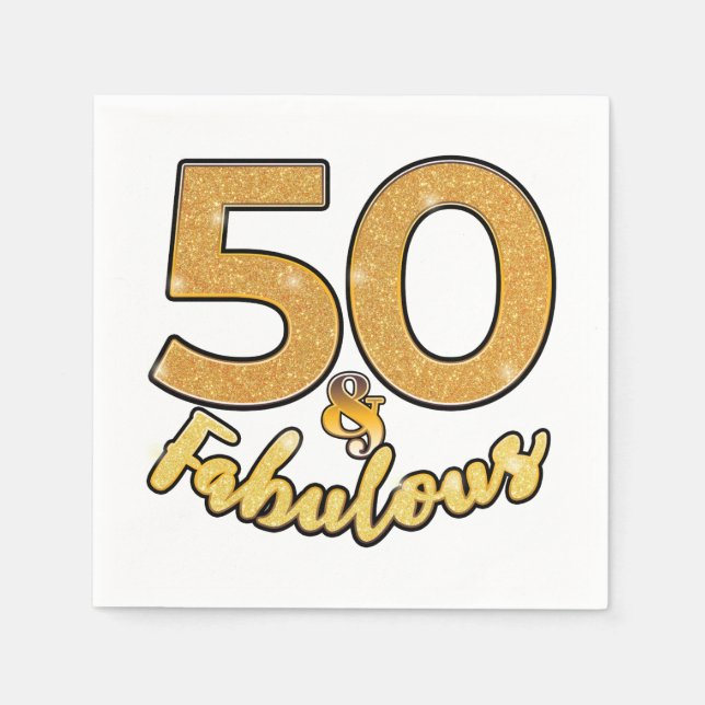 50 and Fabulous 50th Gold Effect Birthday Party Napkins (Front)