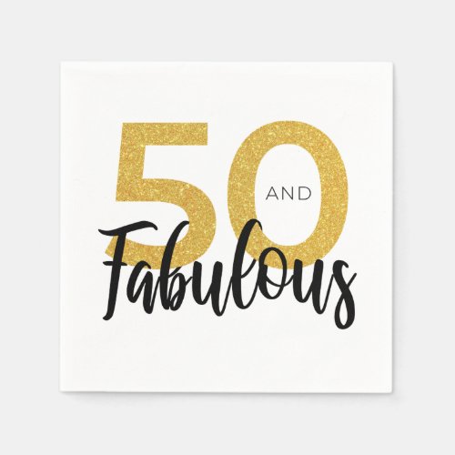 50 and Fabulous 50th Gold Effect Birthday Party Napkins
