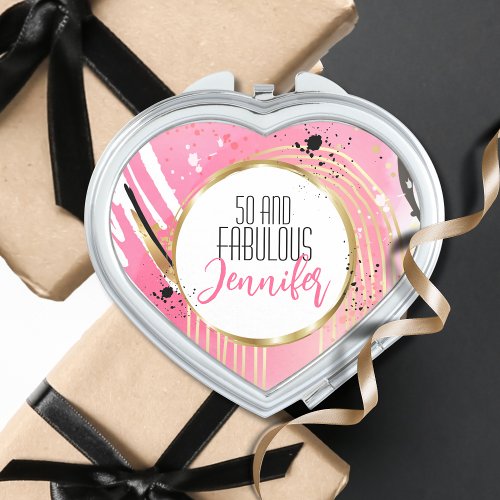 50 and Fabulous Abstract Pink Black Girly Fun Chic Compact Mirror