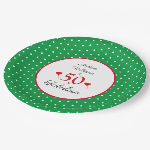 50 and Fabulous Add Name Red 50th Birthday Green Paper Plates