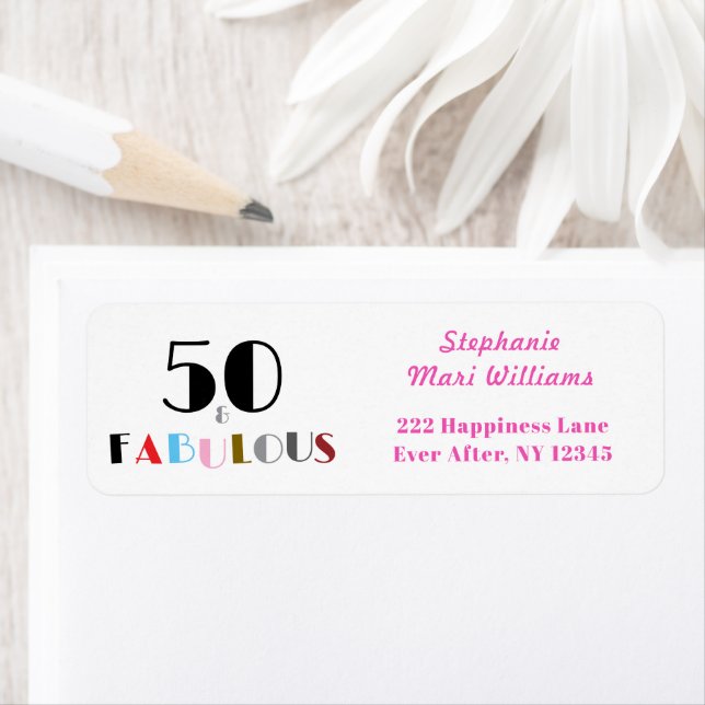 50 and Fabulous Art Deco 50th Birthday Address  Label (Insitu)