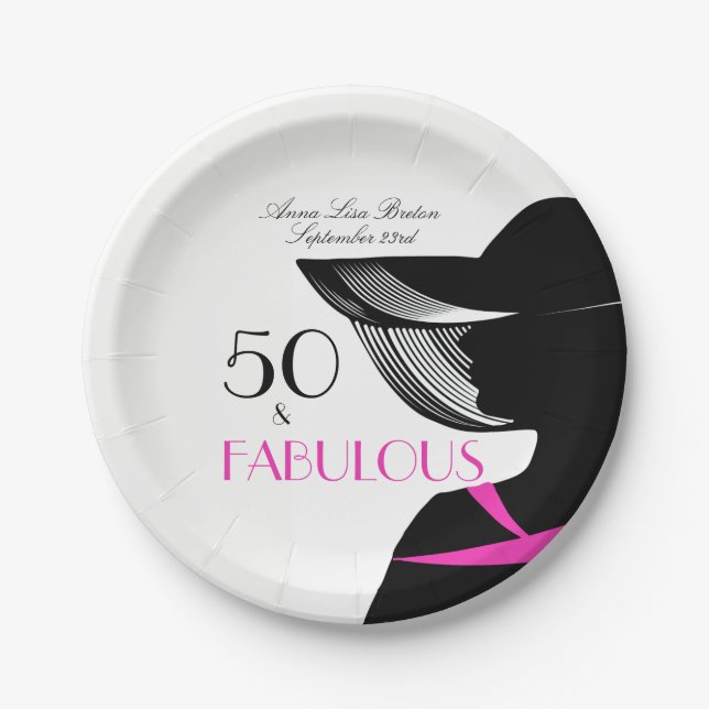 50 and Fabulous Art Deco Elegant 50th Birthday Paper Plates (Front)