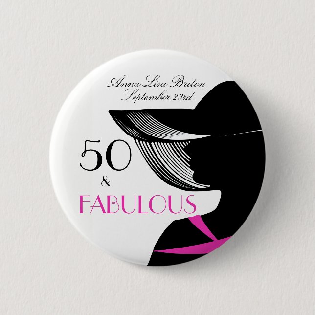 50 and Fabulous Art Deco Elegant 50th Birthday Pinback Button (Front)