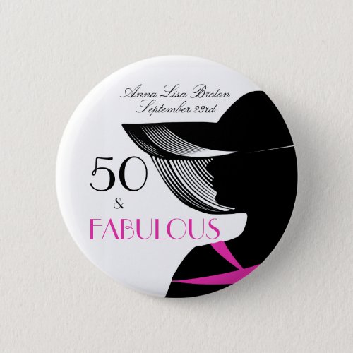50 and Fabulous Art Deco Elegant 50th Birthday Pinback Button