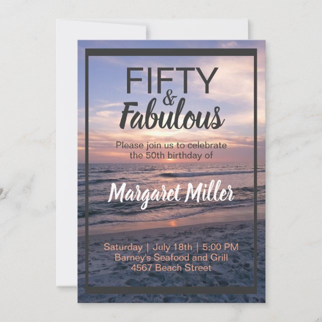 50 and Fabulous Beach Sunset Birthday Invitation (Front)