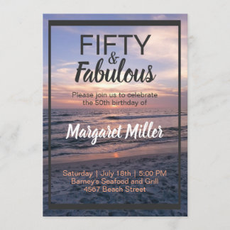 50 and Fabulous Beach Sunset Birthday Invitation