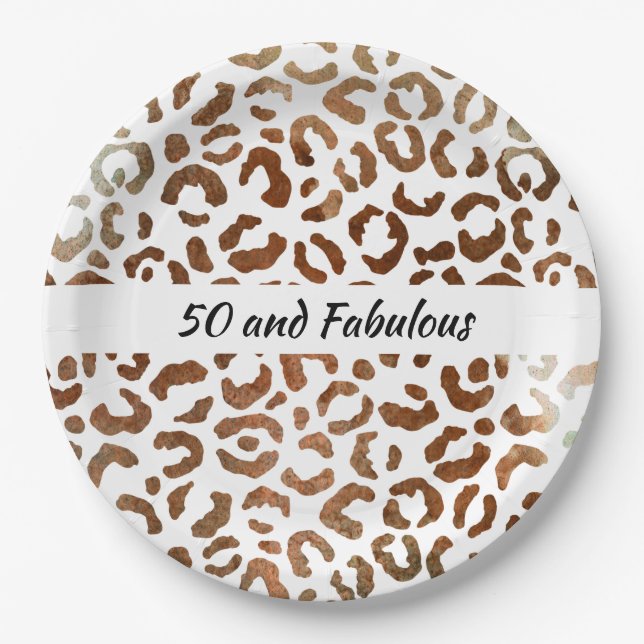 50 and Fabulous Big Cat Print Abstract Paper Plates (Front)