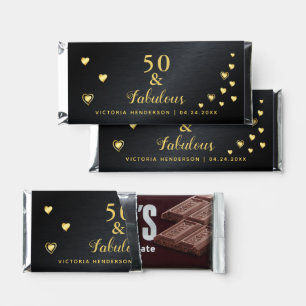 50 and Fabulous Birthday Black and Gold Favor Hershey Bar Favors