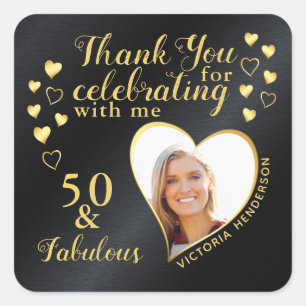 50 and Fabulous Birthday Black and Gold Thank You Square Sticker