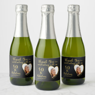 50 and Fabulous Birthday Black Favors Mini Sparkling Wine Label
