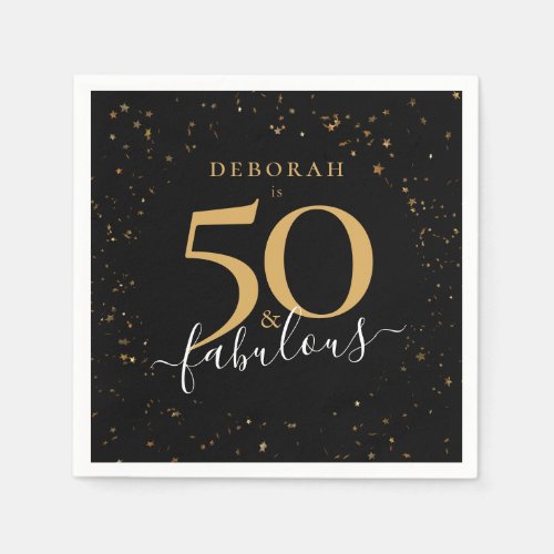 50 and Fabulous Birthday Black Gold Confetti Chic Napkins