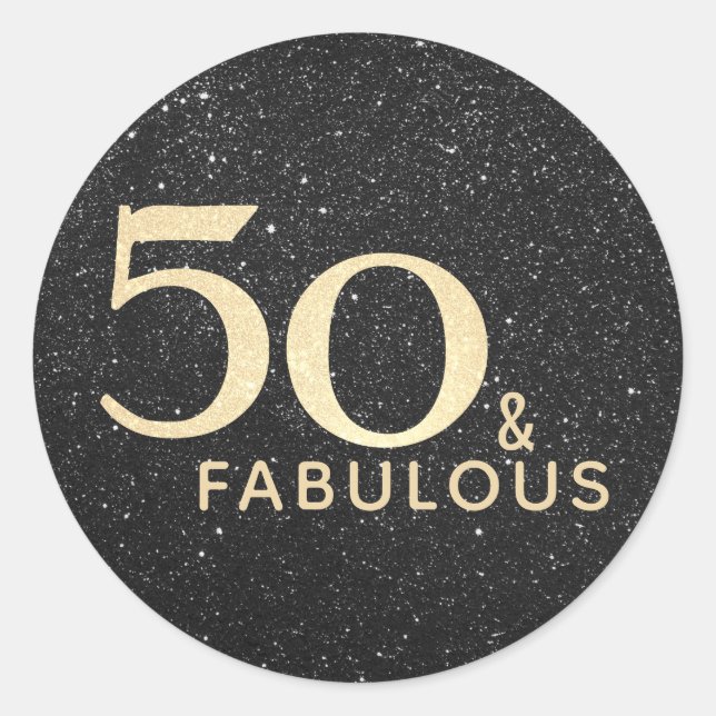 50 and Fabulous Birthday Black Gold Elegant Classic Round Sticker (Front)