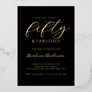 50 and Fabulous Birthday Black Gold Foil Invitation