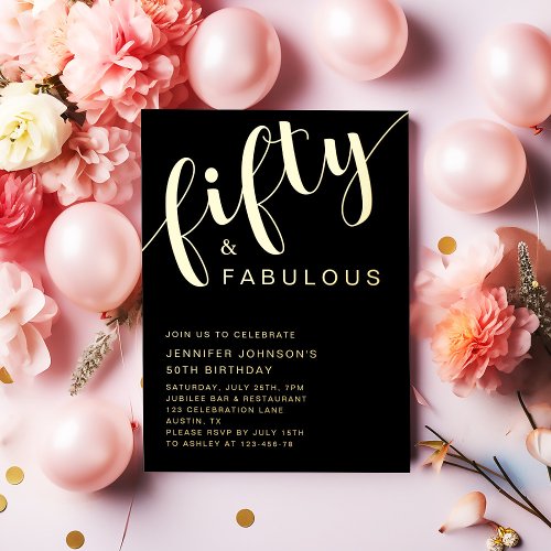 50 And Fabulous Birthday Black Gold Foil Invitation