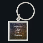 50 And Fabulous Birthday Black Gold Glitter Ombre Keychain<br><div class="desc">Designed with pretty,  girly and beautiful black and golden glittery background and personalized text template for name which you can edit,  this is perfect for the 50th birthday celebrations!</div>