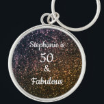50 And Fabulous Birthday Black Gold Glitter Ombre Keychain<br><div class="desc">Designed with pretty,  girly and beautiful black and golden glittery background and personalized text template for name which you can edit,  this is perfect for the 50th birthday celebrations!</div>
