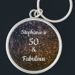 50 And Fabulous Birthday Black Gold Glitter Ombre Keychain<br><div class="desc">Designed with pretty,  girly and beautiful black and golden glittery background and personalized text template for name which you can edit,  this is perfect for the 50th birthday celebrations!</div>