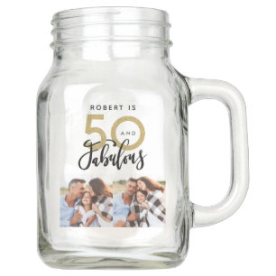 50 and fabulous birthday black gold multi photo mason jar