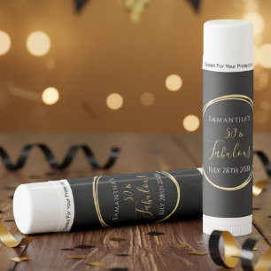 50 and Fabulous Birthday Black Gold Party Favors Lip Balm