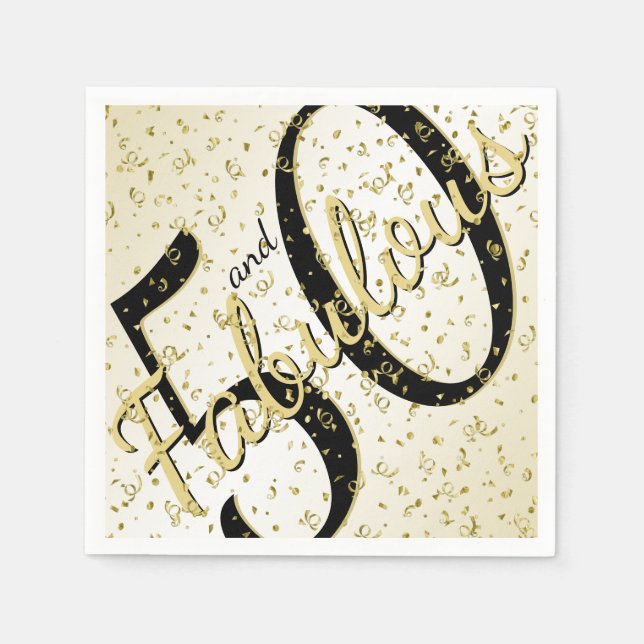 50 and Fabulous birthday black/Gold Script Napkins (Front)
