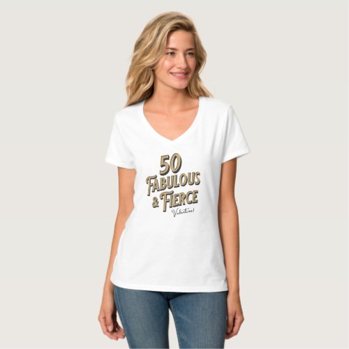 50 and Fabulous Birthday Black  Gold T_Shirt