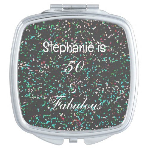 50 And Fabulous Birthday Black Green Glitter 2024 Compact Mirror