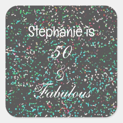 50 And Fabulous Birthday Black Green Glitter 2024 Square Sticker