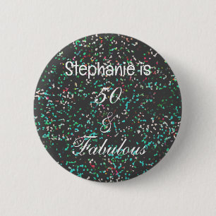 50 And Fabulous Birthday Black Green Glitter Button