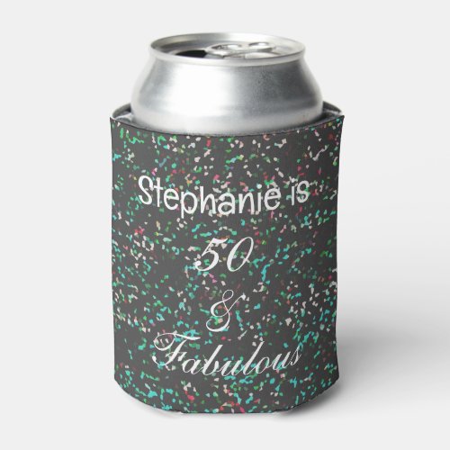 50 And Fabulous Birthday Black Green Glitter Can Cooler