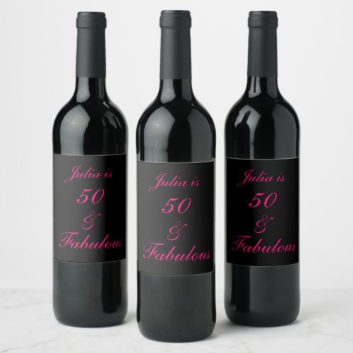 50 And Fabulous Birthday Black Hot Pink Girly Cool Wine Label