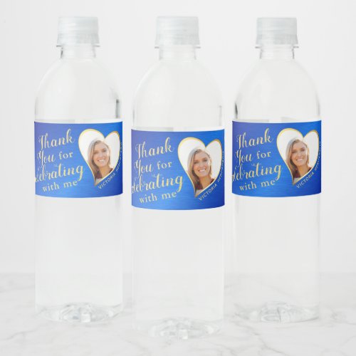 50 and Fabulous Birthday Blue and Gold Thank You Water Bottle Label