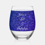 50 And Fabulous Birthday Blue Glitter Gift Favor Stemless Wine Glass<br><div class="desc">Designed with pretty,  girly and beautiful deep blue glittery background and personalized text template for name which you can edit,  this is perfect for the 50th birthday celebrations!</div>