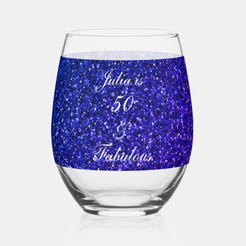 50 And Fabulous Birthday Blue Glitter Gift Favor Stemless Wine Glass